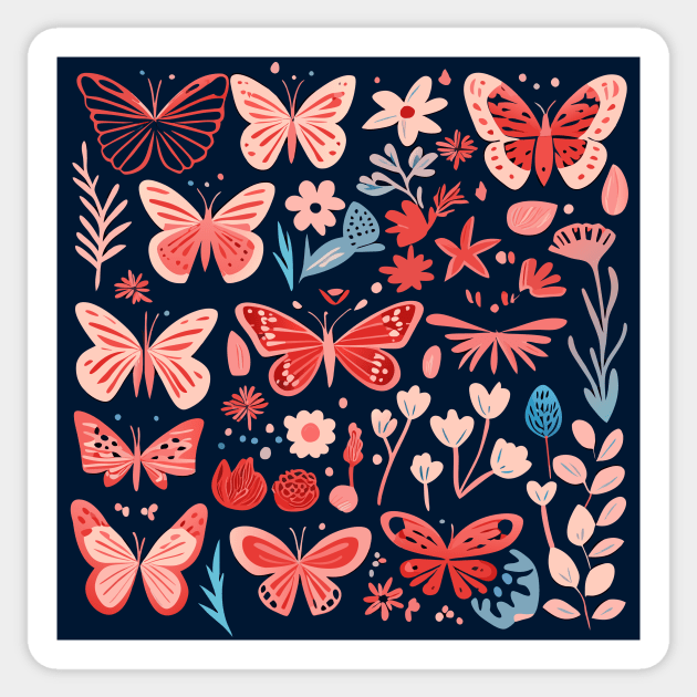 Butterfly and flowers pattern Sticker by Lilbangdesigns